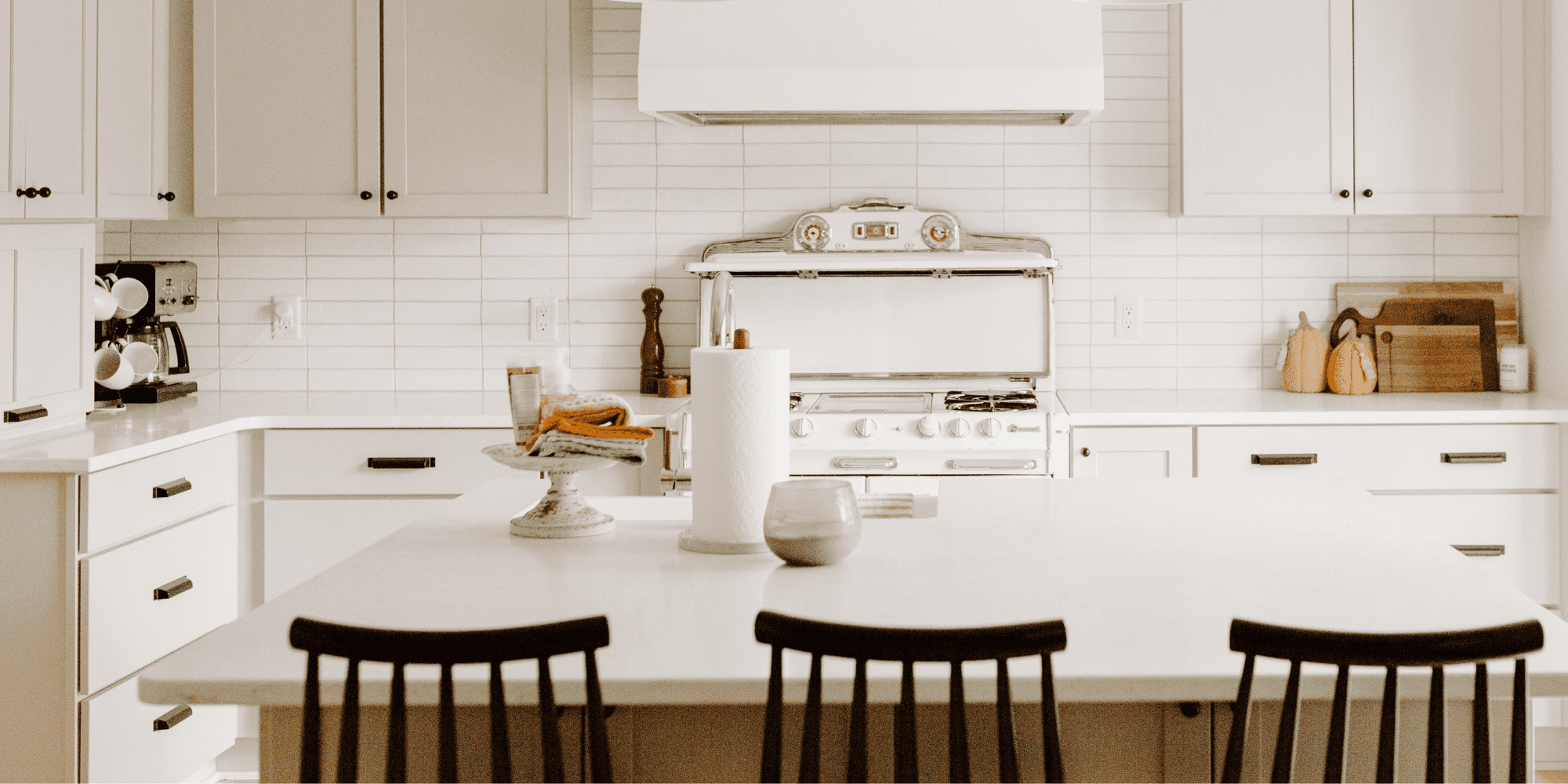 Kitchen Remodel with Vintage Range and Straight Stacked Subway Tile Backsplash