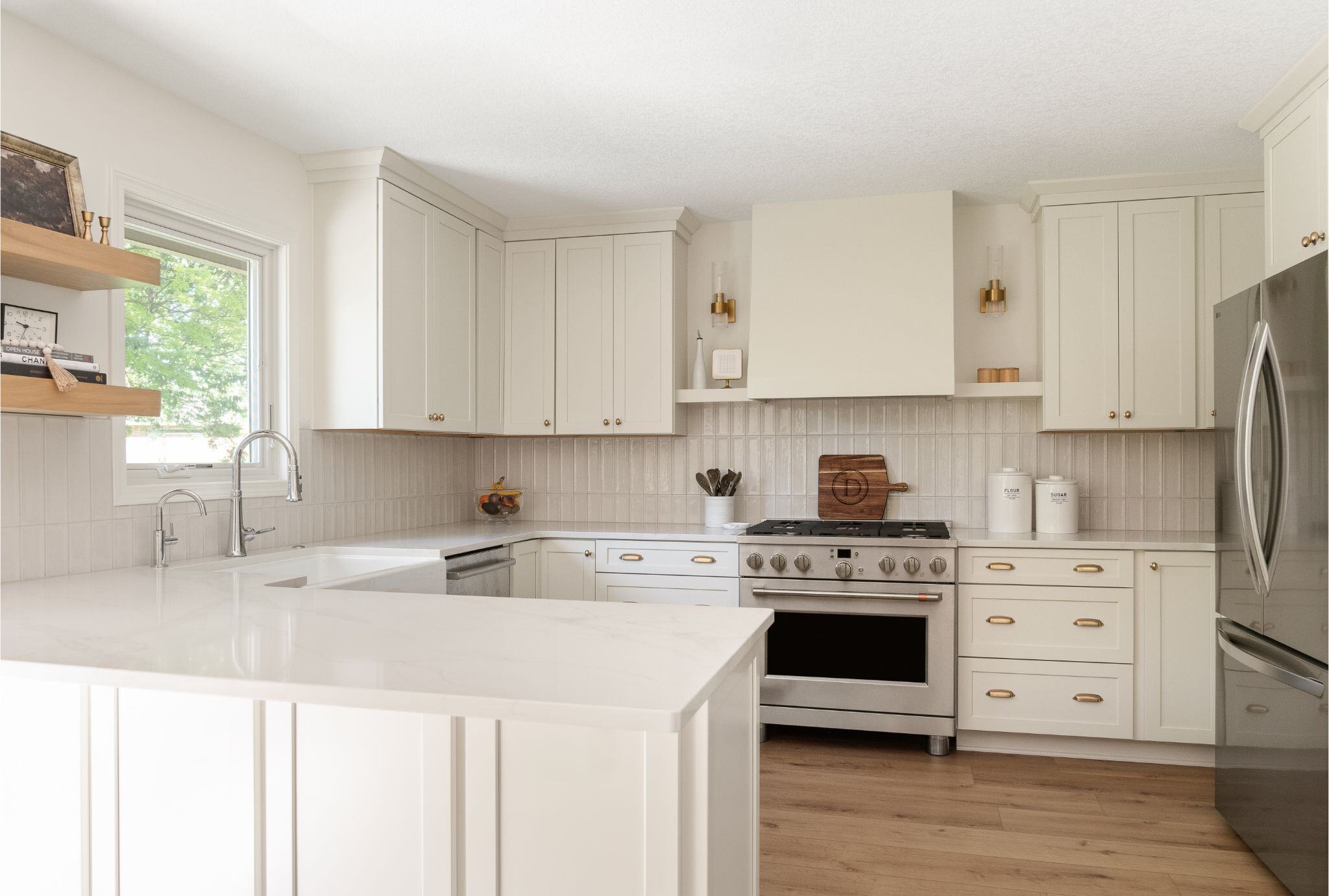 White kitchen remodel in des moines iowa with wooden floors