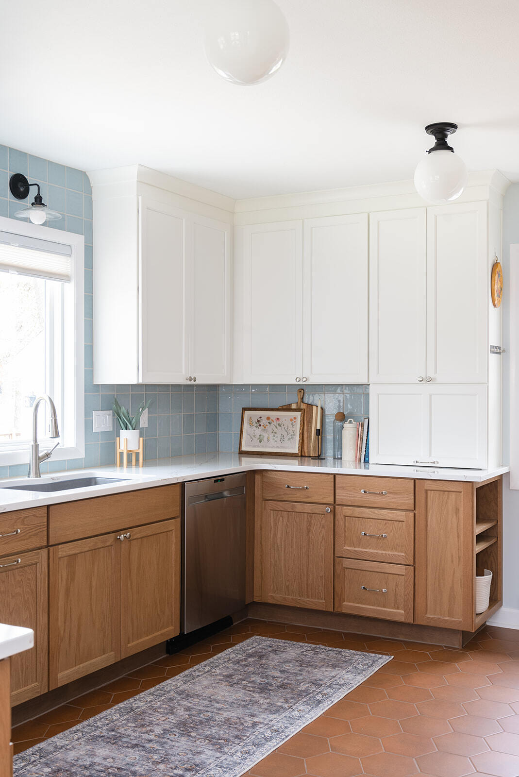 Kitchen with White Cabinets and Brown Cabinets